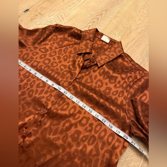 Silk & Salt Satin Burnt Brown Leopard Print Wide Leg Set M top S bottom - Picture 4 of 10